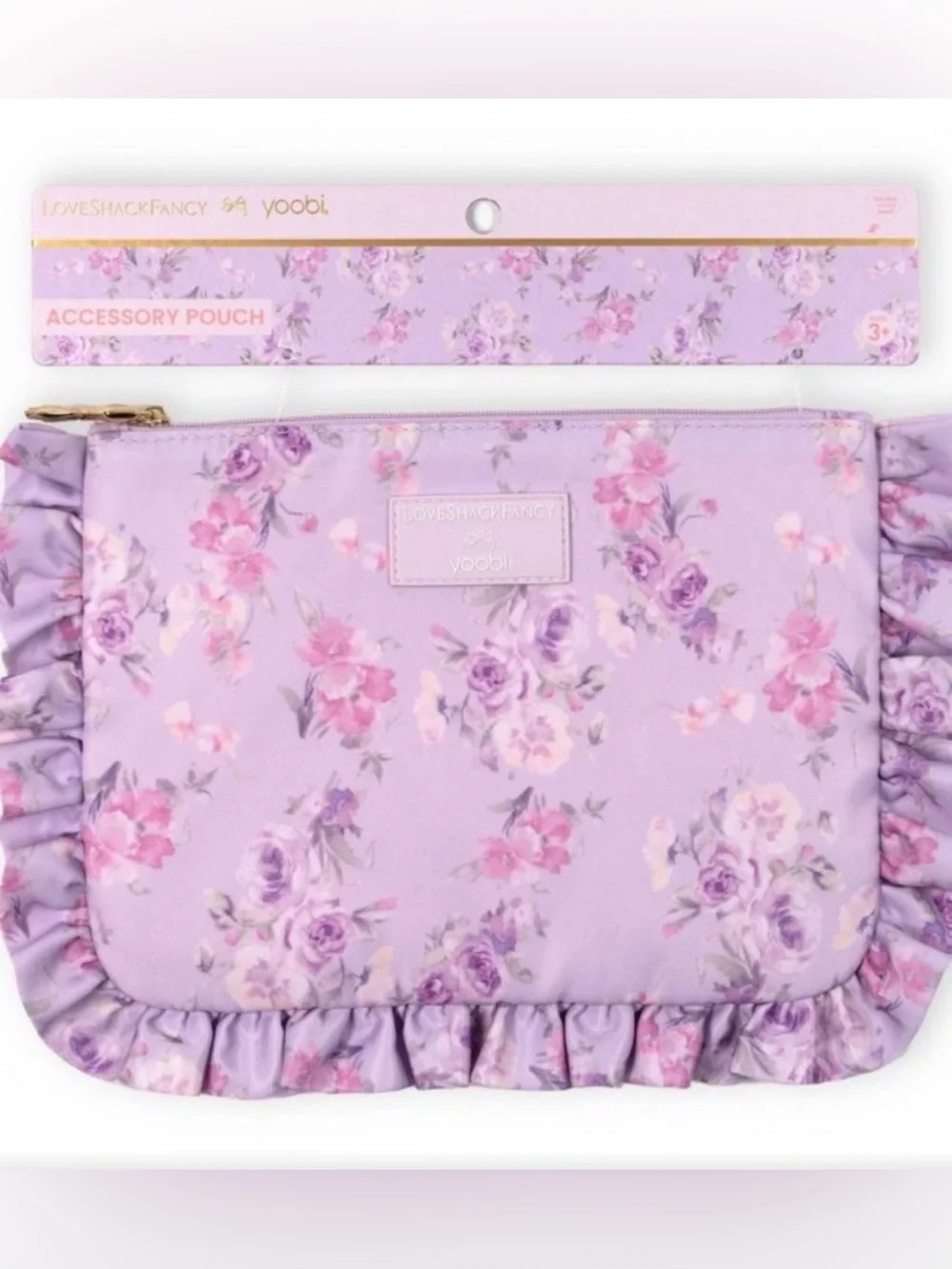 LoveShackFancy Lavender Floral Ruffle Accessory Pouch